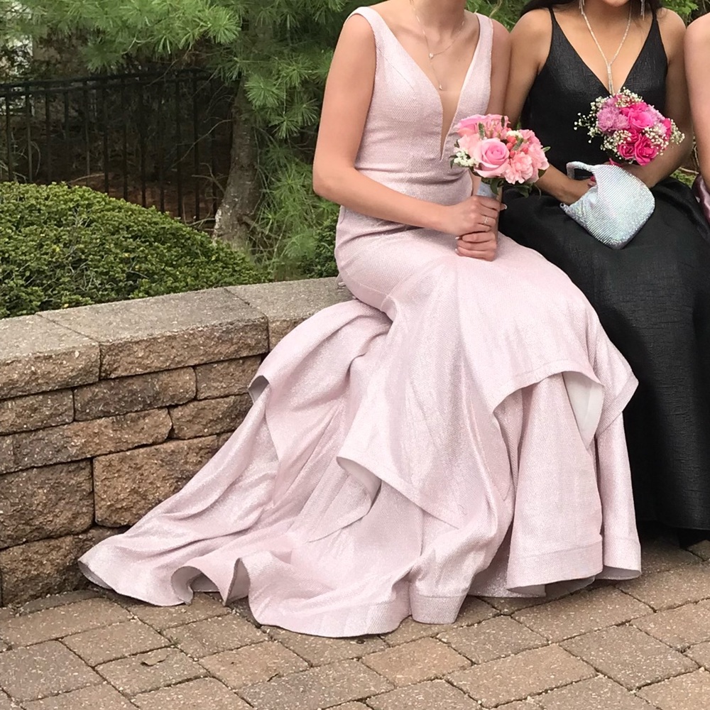 baby pink gown with silver accents